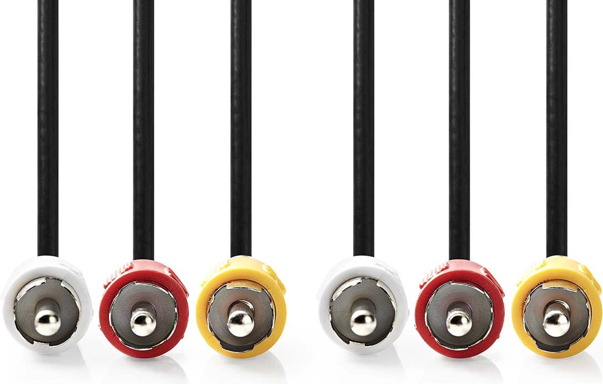Composiet Videokabel | 3x RCA Male | 3x RCA Male | Vernikkeld | 480p | 5.00 m | Rond | PVC | Zwart | Polybag