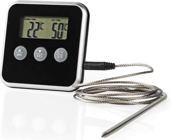 Thermomètre de Cuisson des Aliments 0250°C avec Minuterie d'Alarme