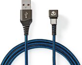 Nedis USB-Kabel - USB 2.0 - USB-A Male - USB-C Male - 480 Mbps - Verguld - 2.00 m - Rond - Gevlochten / Nylon - Blauw / Zwart - Cover Window Box