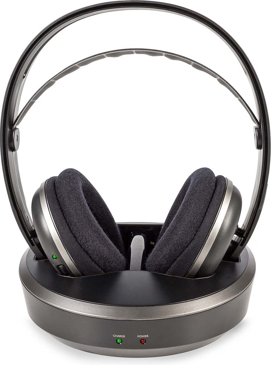 Nedis Draadloze TV-Koptelefoon | RF | Over-Ear | Maximale batterijduur: 11 hrs | 100 m | Digitale Audio | Laadstation | Zilver / Zwart