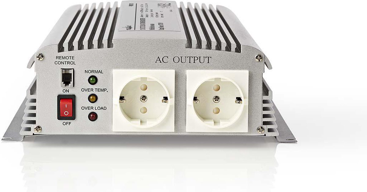 Nedis Inverter Gemodificeerde Sinusgolf - Ingangsvoltage: 12 V DC - Apparaat stroomoutput: Type F (CEE 7/3) - 230 V AC 50 Hz - 1700 W - Piekvermogen: 3000 W - Screw Terminal - Zilver