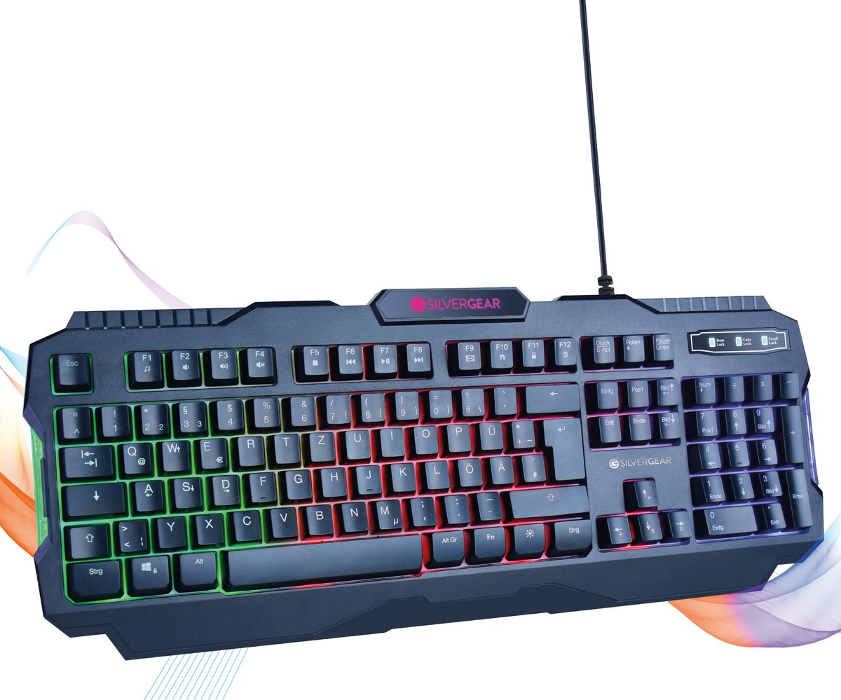 Silvergear QWERTZ Gaming Toetsenbord - German Keyboard - RGB Rainbow LED-verlichting - 19 Anti Ghosting Toetsen - Multimedia Control - Windows en Mac