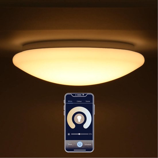 Proventa WIFI LED Plafondlamp - Dimbaar van warm naar koud wit - 33 cm - Geschikt voor woonkamer & badkamer