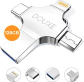 USB Stick 128GB - Flashdrive voor iPhone / iOS / Android 128GB - Flash Drive 4 In 1 - Douxe T03