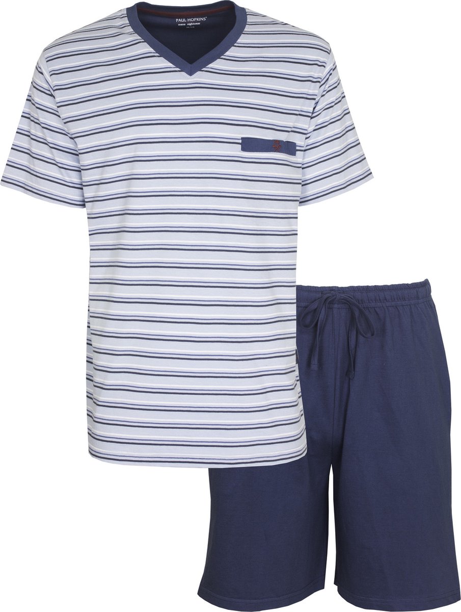 Paul Hopkins Heren Shortama - Pyjama Set - V-Hals - Licht Blauw - Maat S