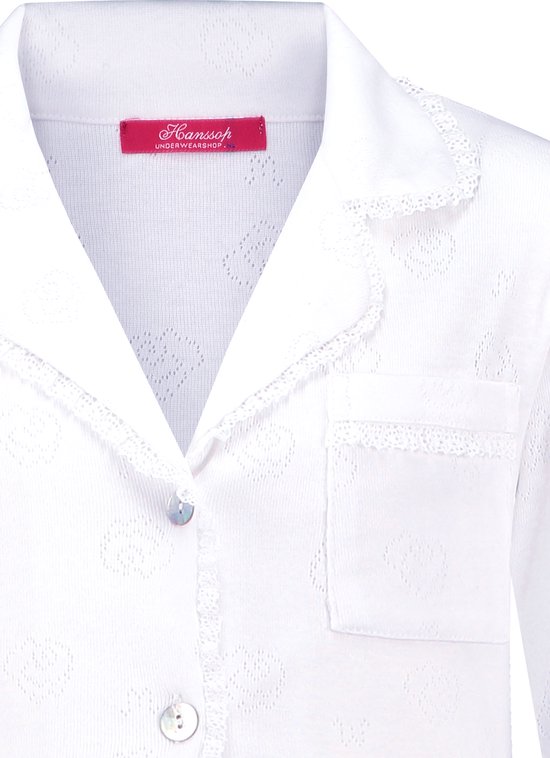 Vêtements de nuit exclusifs de luxe Kinder Luxe pyjama féminin blanc frais et doux de Hanssop avec des détails raffinés en dentelle et un traitement de col luxueux, pyjama Filles , blanc doux dans un motif de fleurs ouvertes, taille 116