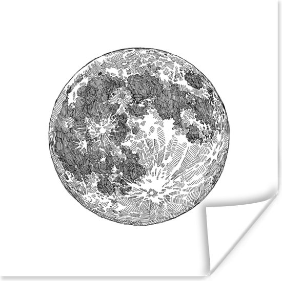 Affiche illustration noir et blanc de la lune 50x50 cm Tirage