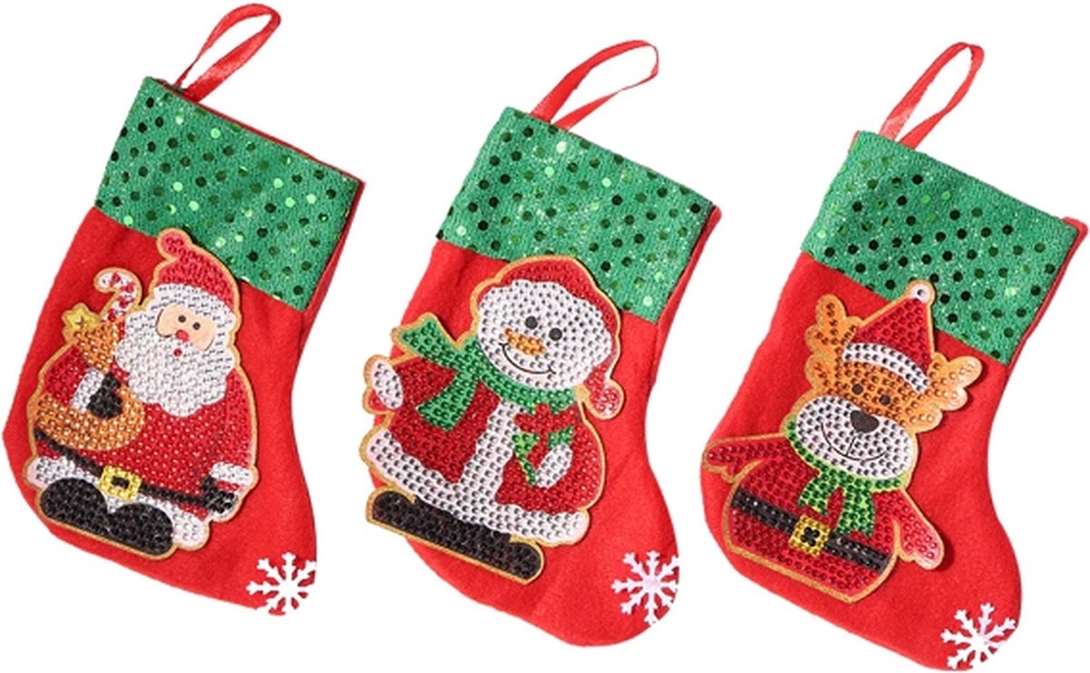 Diamond Painting "JobaStores®" Kerstsokken set 01 (3 stuks)