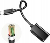 Hozard® USB-Cnaar Jack AUX 3.5 + USB Type C adapter voor muziek en opladen in één - Zwart
