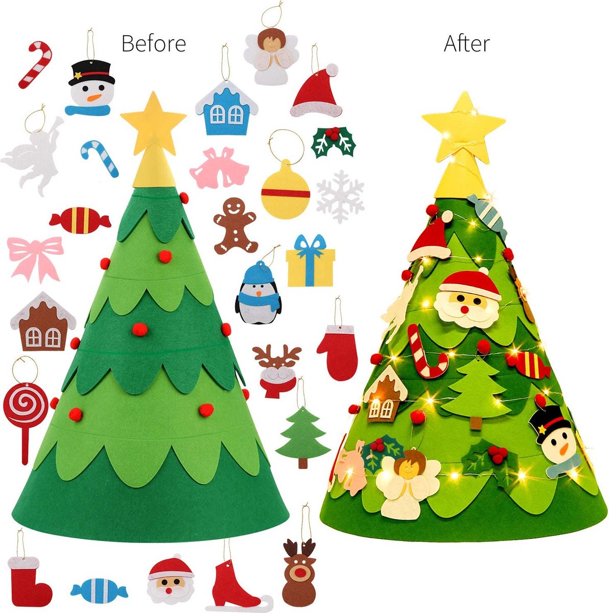 Kerstboom voor peuters, vilten kerstboomset met 32 stuks hangende ornamenten, kerstfeest, accessoires voor kinderen, decoratie