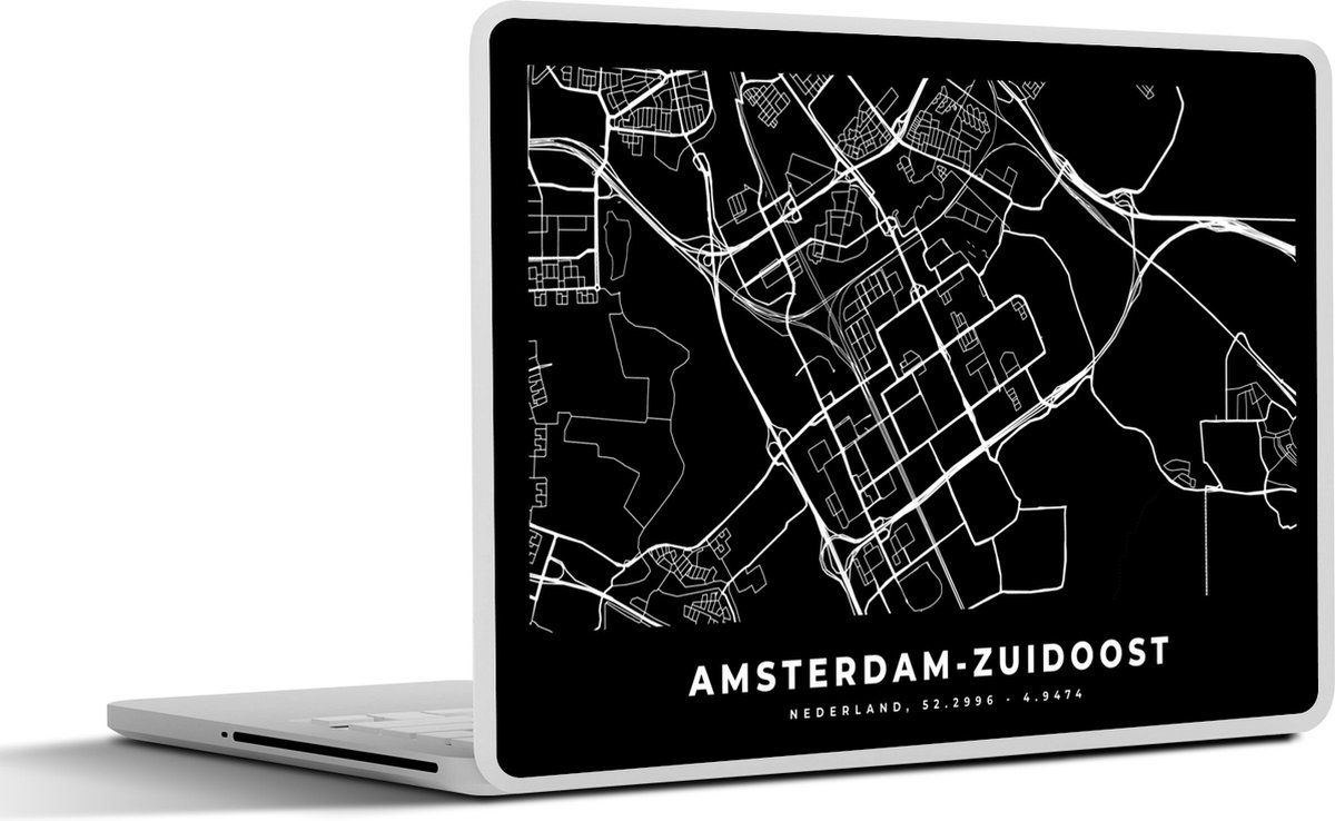 Laptop sticker - 13.3 inch - Kaart - Amsterdam-Zuidoost - Zwart - 31x22,5cm - Laptopstickers - Laptop skin - Cover