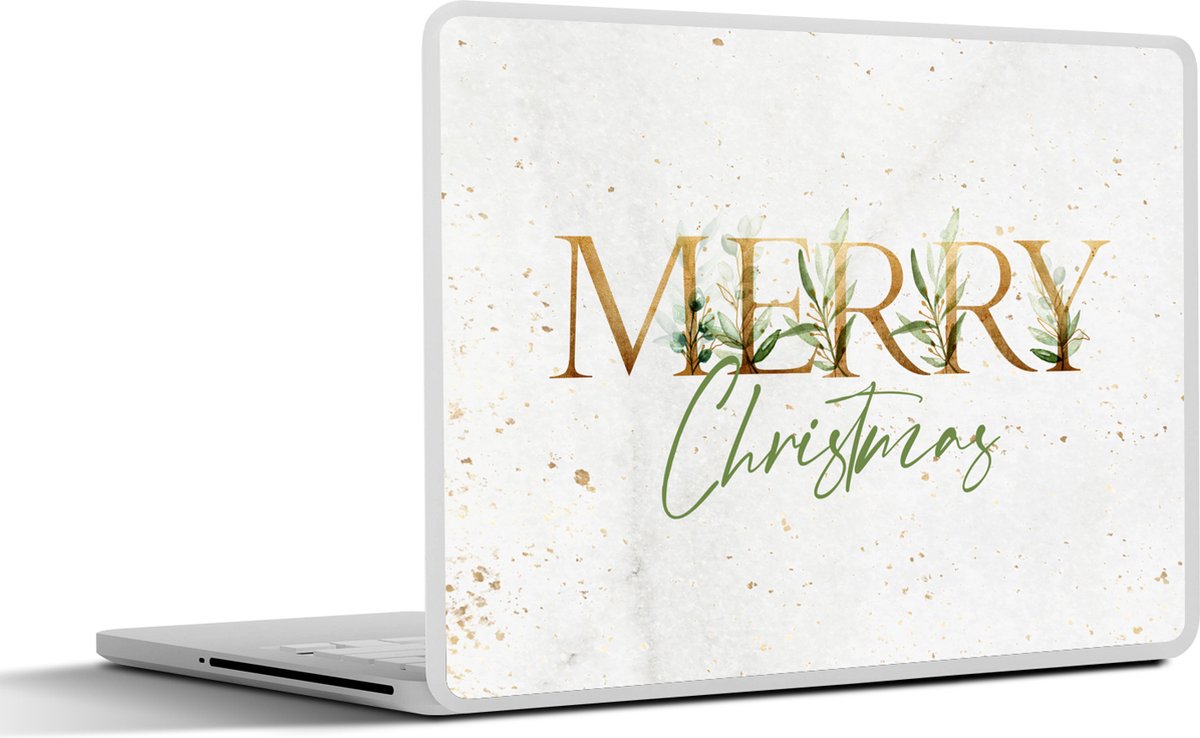 Laptop sticker - 15.6 inch - Kerst - Quotes - Goud - Spreuken - Merry Christmas - 36x27,5cm - Laptopstickers - Laptop skin - Cover