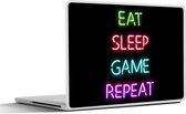 Laptop sticker - 15.6 inch - Gaming - Led - Quote - Eat sleep game repeat - Gamen - 36x27,5cm - Laptopstickers - Laptop skin - Cover - Schoolspullen tieners