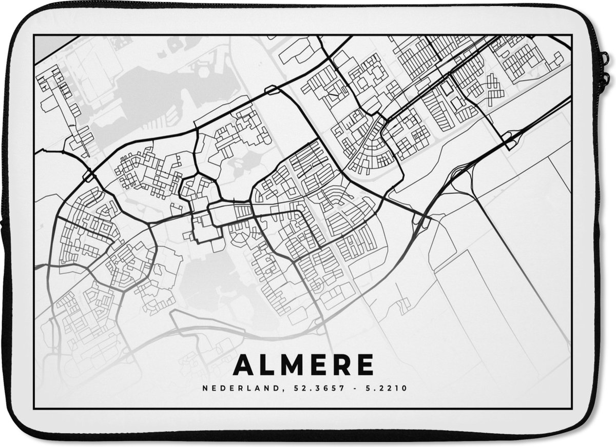 Laptophoes 14 inch - Kaart - Almere - Nederland - Laptop sleeve - Binnenmaat 33x23 cm - Zwarte achterkant
