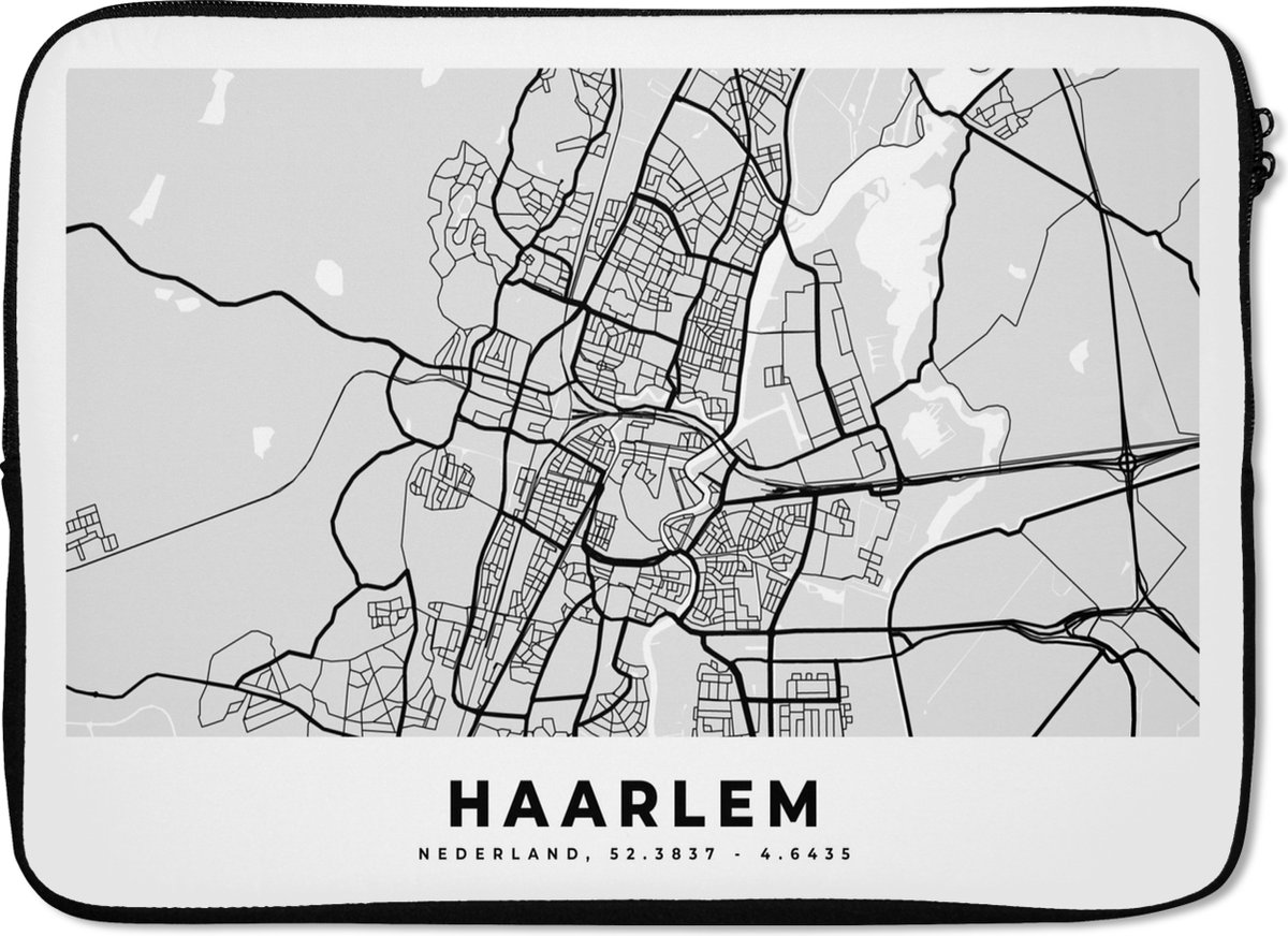 Laptophoes 13 inch - Kaart - Haarlem - Nederland - Laptop sleeve - Binnenmaat 32x22,5 cm - Zwarte achterkant