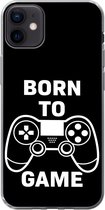 Geschikt voor iPhone 12 mini hoesje - Gamen - Quotes - Controller - Born to game - Zwart - Wit - Siliconen Telefoonhoesje
