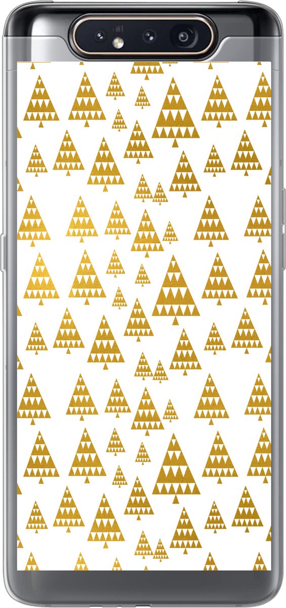Telefoonhoesje Geschikt voor Samsung Galaxy A80 hoesje - Kerstboom - Wit - Goud - Patronen - Siliconen Telefoonhoesje Telefoonhoesje