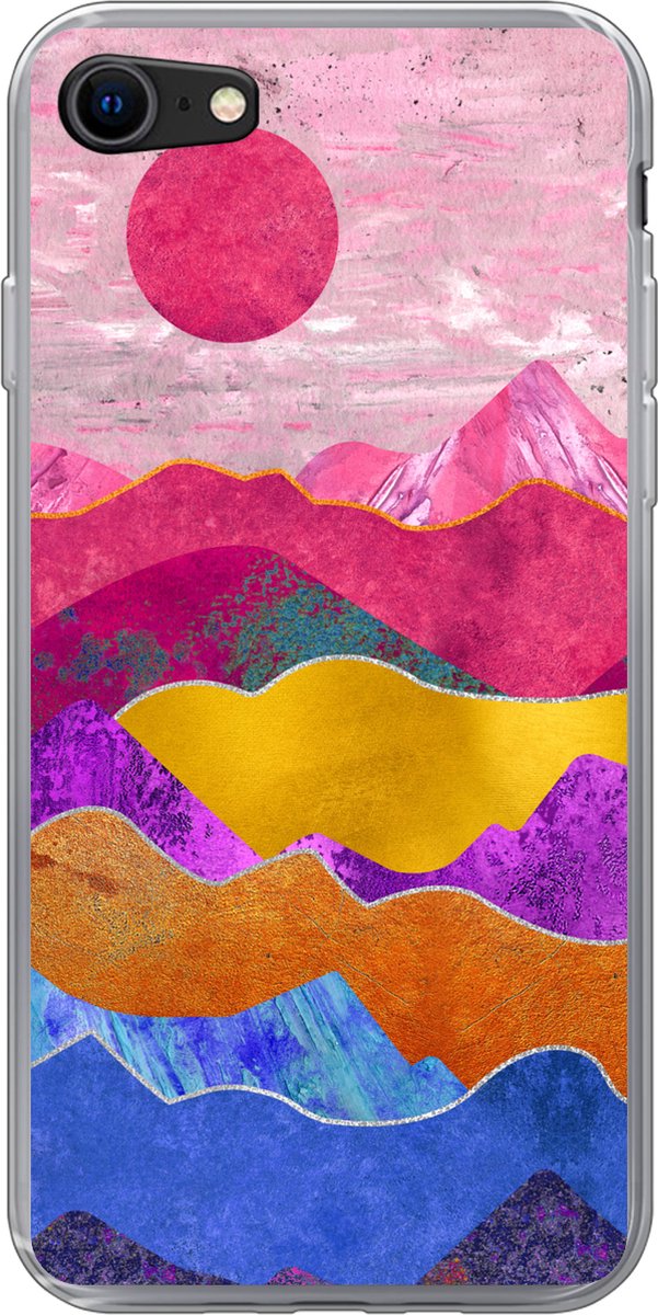 Telefoonhoesje Geschikt voor iPhone 7 hoesje - Pride - Bi - Marmer print - Siliconen Telefoonhoesje Telefoonhoesje