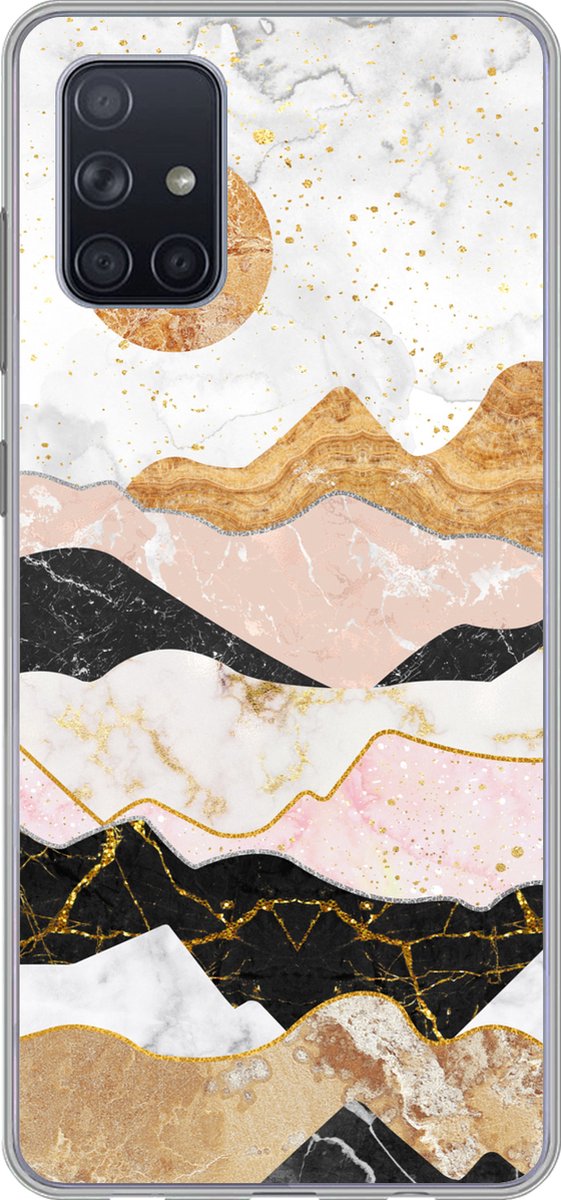Telefoonhoesje Geschikt voor Samsung Galaxy A51 hoesje - Marmer print - Goud - Pastel - Siliconen Telefoonhoesje Telefoonhoesje