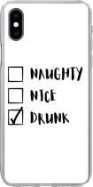 Geschikt voor iPhone Xs hoesje - Kerstman - Naughty nice drunk - Spreuken - Quotes - Siliconen Telefoonhoesje