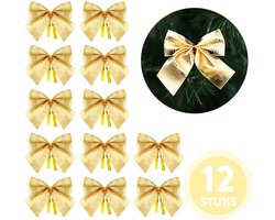 Kerstversiering - Kerstdecoratie voor binnen - Kerststrikjes goud - 12 stuks