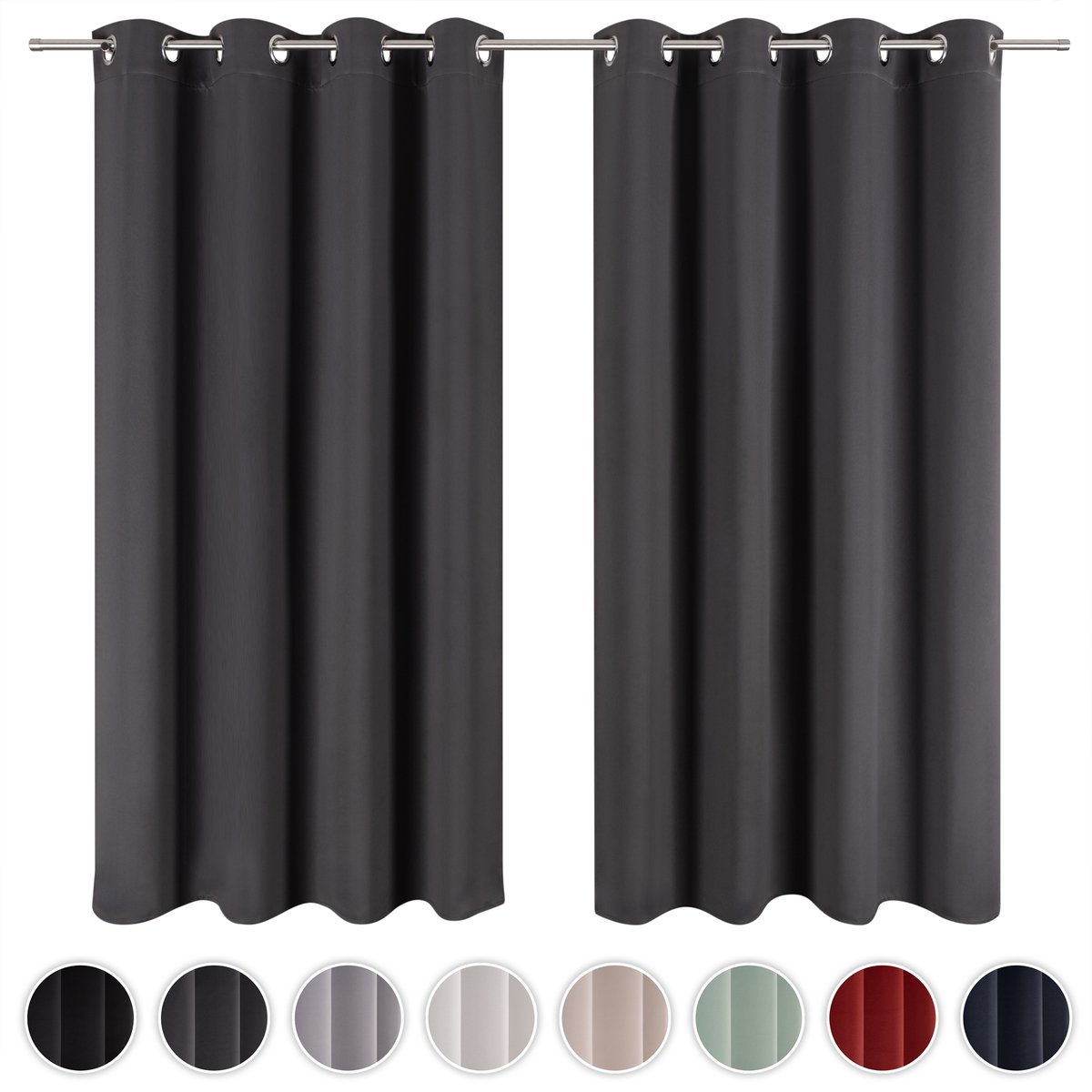 Blumtal Gordijnen - Verduisterend Gordijn Kant en Klaar - Blackout Gordijnen - 132 x 215 cm - Antraciet - Set van 2