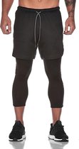 Bestseller Health sportbroek heren lang met zakken. Sportlegging 2-in-1 met smartphone pocket en ritssluiting zwart XL