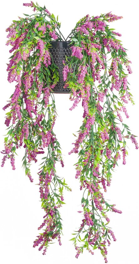 Kunst hangplant - 2 planten + pot + steekschuim - Lavendel - Donker roze -  2 x 73 cm -... | bol.com
