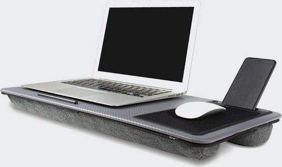 Laptoptafel multifuctioneel - Schootbureau - Muismat en Telefoonhouder - Carbon - Laptopkussen