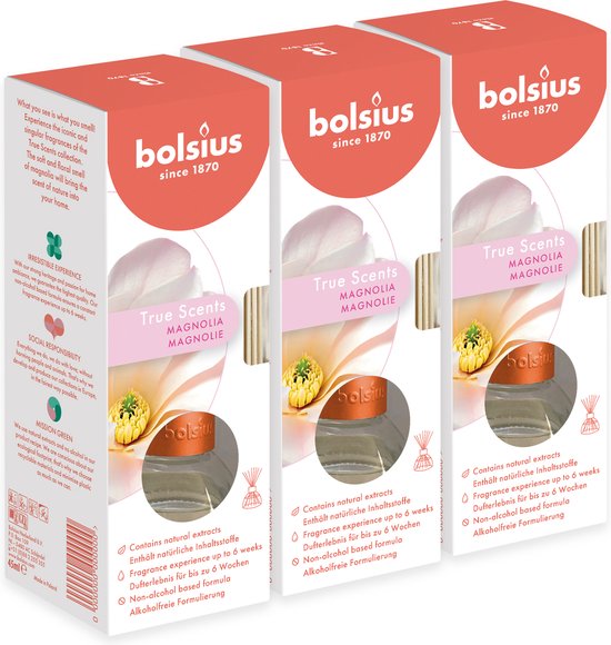 Bolsius True Scents - Geurstokjes - Magnolia - 3 stuks - Voordeelverpakking - 45ml