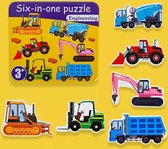 6-in-1 kinderpuzzel - Werkvoertuigen - 28 stukjes -  vanaf 4 jaar