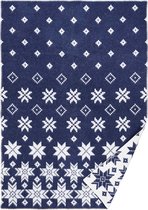 Klippan woondeken lamswol Snowfall - donkerblauw-wit - 180x130cm