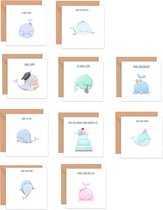 10x schattige wenskaarten - kerst kaarten om te versturen - kaartenset - walvis pun kaarten - kaartjes met tekst - Luxe kerstkaarten - unieke kaarten - set van 10 - kaarten met envelop