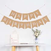 Vlaggenlijn - Happy Birthday - Slinger - Vlag - Banner - Zwaluwstaart | Vintage - Retro - Jarig - Verjaardag - Feest - Party | Naturel – Karton - Kraft | Gefeliciteerd!