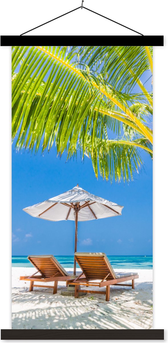 Posterhanger incl. Poster 40x80 cm - Schoolplaat - Palmboom - Strandstoel - Parasol - Text