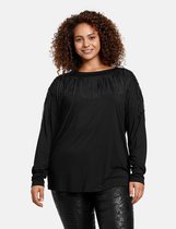 SAMOON Dames Shirt met franjes en elastische mouwzomen Black-48
