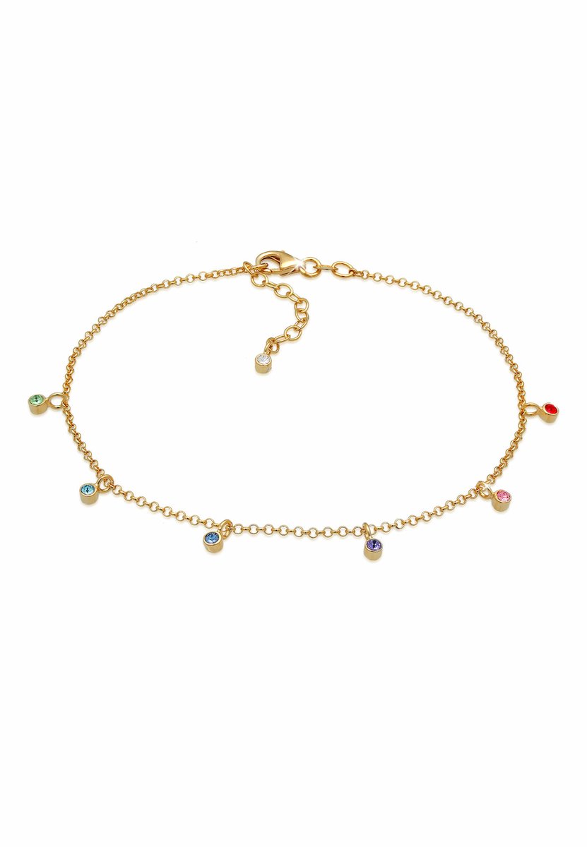 Elli - Enkelbanden - Enkelbandje bont geo strand met kristallen in 925 sterling zilver verguld - Dames