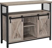 Dressoir, keukenkast, opbergkast, met 2 schuifdeuren, verstelbare plank, industrieel, voor in de woonkamer, grijs-zwart LSC092B02