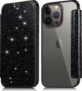 Apple iPhone 13 Pro Max Flip hoesje - Zwart - Folio Glitter