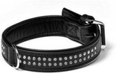 Leren Halsband Buffalo Strass Zwart - 51 cm x 3 cm - Buffalo leren halsband - Honden