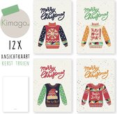 Kerstkaarten - 12 kaarten - Kerst truien - Kimago.nl