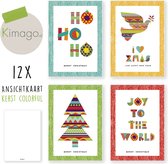 Kerstkaarten - kaartenset - ansichtkaarten - Kerst colorful - 12 stuks - wenskaarten - kimago.nl