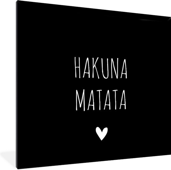 Affiche avec cadre Citation hollandaise : 'Hakuna Matata' avec coeur blanc sur fond noir - 40x40 cm