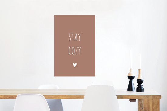 Affiche citation anglaise Stay cosy with a heart on a brown background - 40x60 cm