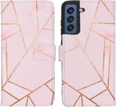 iMoshion Hoesje Geschikt voor Samsung Galaxy S21 FE Hoesje Met Pasjeshouder - iMoshion Design Softcase Bookcase - Goud / Roze / Pink Graphic