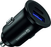 Swissten Autolader - 2 poorten - Snellader - 36W - USB 3.0 Quick Charge & USB-C - Zwart - Duurzame verpakking