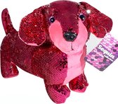 Teckel Hondje Pluche Knuffel Met Glitter Effect (Roze) 30 cm | Tekkel Dachshund Peluche Plush Toy | Knuffeldier voor kinderen | Knuffelhond, Hondje, Speelgoed hond | Extra lief en zacht!