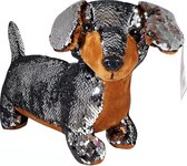 Teckel Hondje Pluche Knuffel Met Glitter Effect (Zilver) 30 cm | Tekkel Dachshund Peluche Plush Toy | Knuffeldier voor kinderen | Knuffelhond, Hondje, Speelgoed hond | Extra lief en zacht!