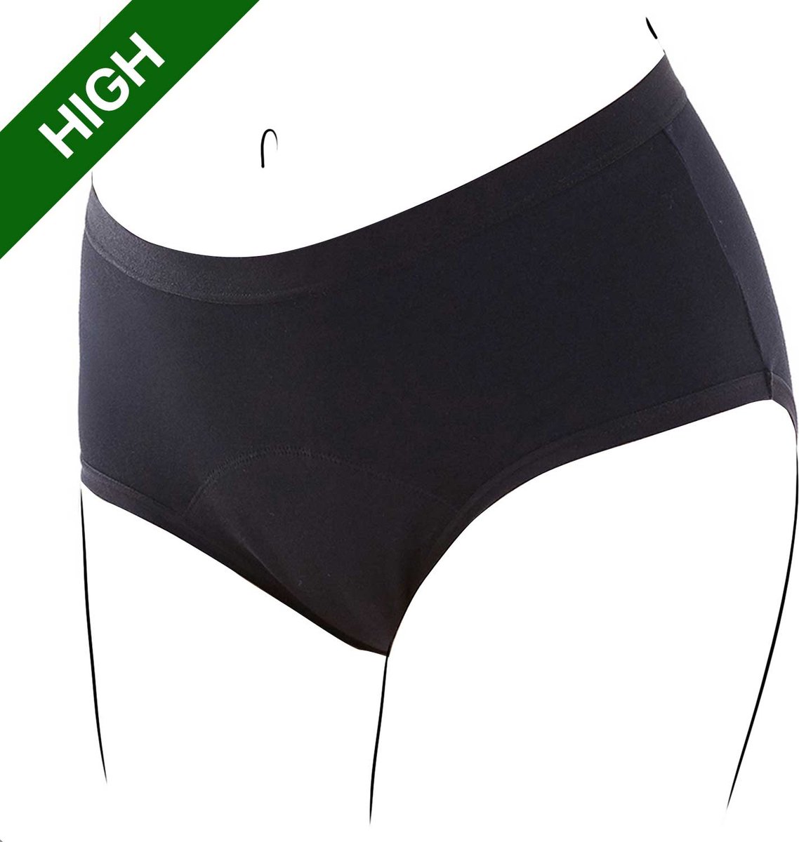Bamboozy Menstruatie Ondergoed 4-laags Hoge Taille High Waist Corrigerend Slip Zwart Period Underwear Zero Waste Madelief