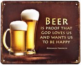 2D vintage metalen bord "Beer. God loves us" 20x25cm